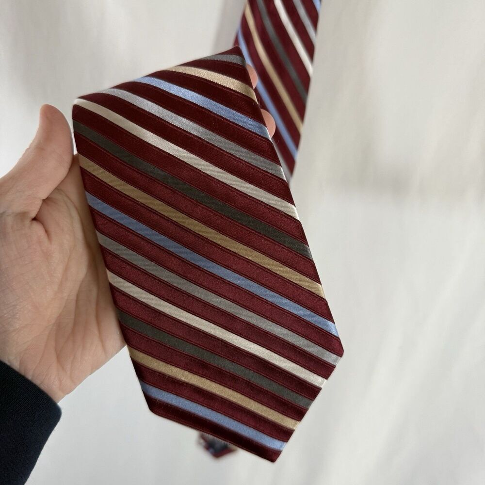 Hart Schaffner Marx Tie Men's Red Multicolor Striped Point Top 100% Silk